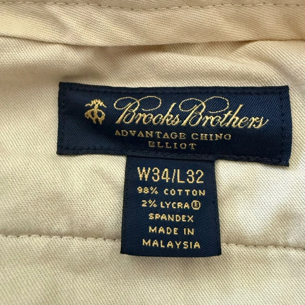 Brooks Brothers Elliot Advantage Chino Khaki Pleated Cuffed Pants Mens 34x32